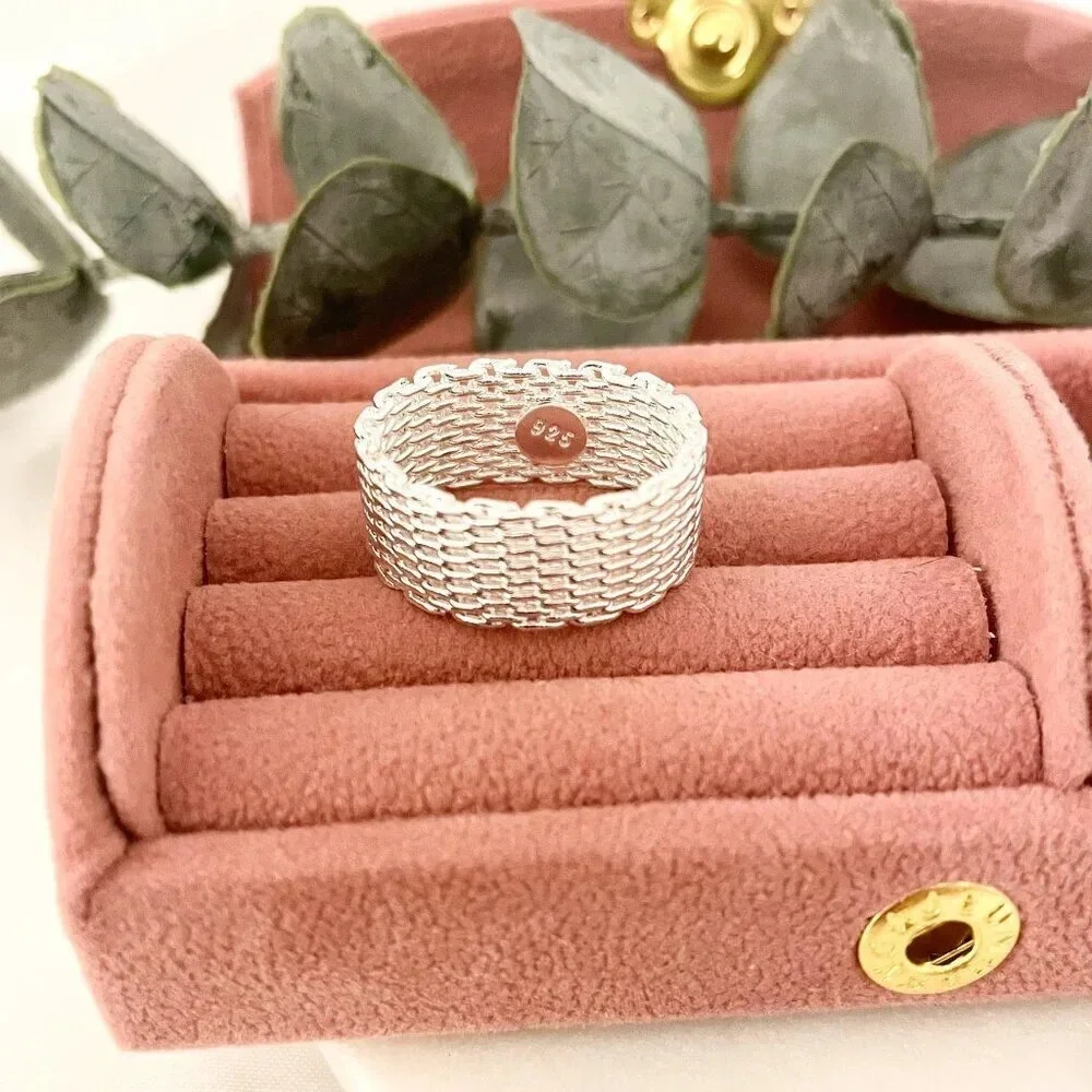 925 Sterling Silver Mesh Ring Weave Ring Woven Ring Band Everyday Ring